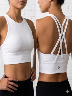 Lululemon Energy Ribbed Line Bra White Size 4 Criss Cross Double Strap Racerback